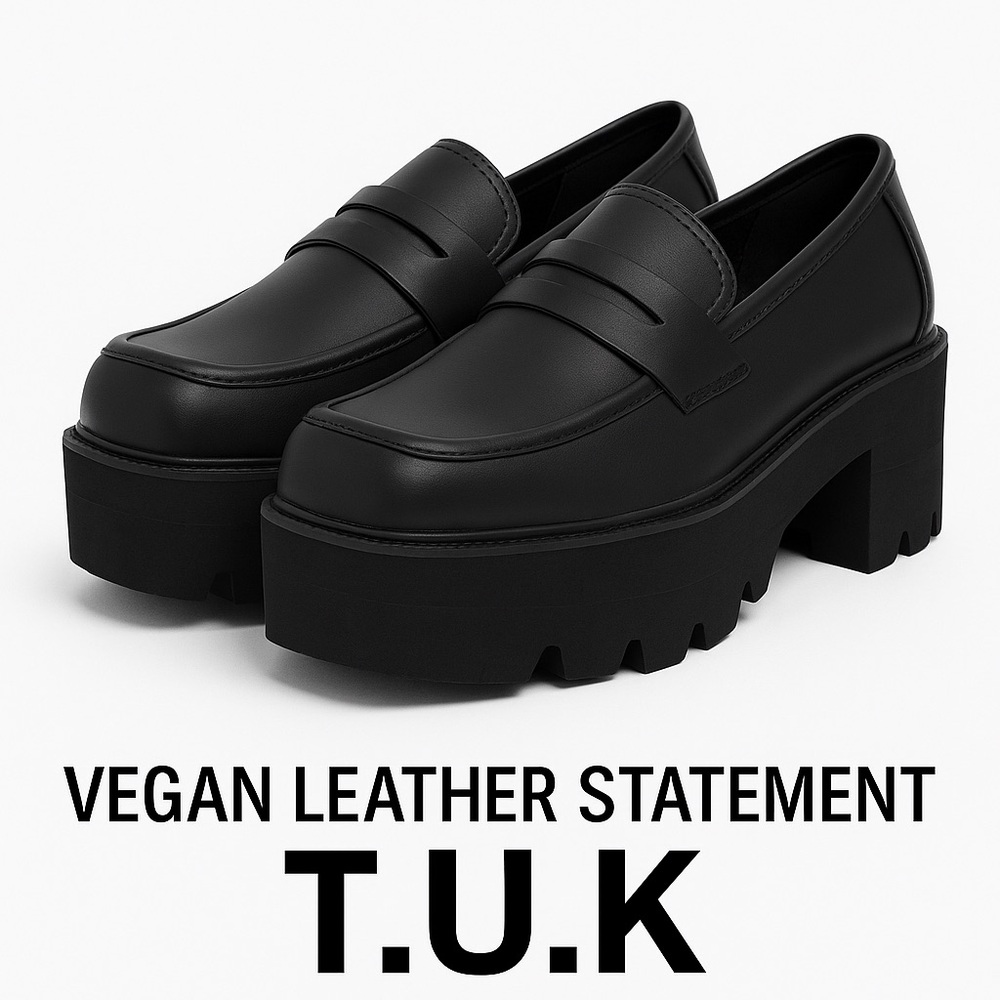 T.U.K. Black Vegan TUKskin Nosebleed Square Toe Loafers - Size 6 ❤️💋